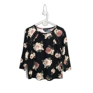 Women's Large Top Black Floral By J For Justify